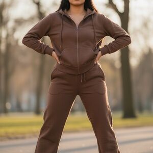 Women's Cozy Brown 2 Piece Jogging Suit
